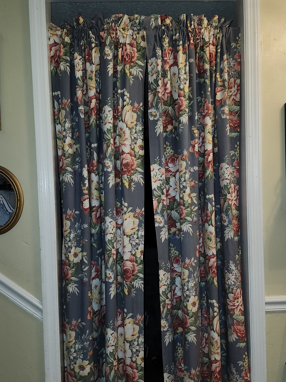 2 Ralph Lauren KIMBERLY CURTAIN PANEL Vintage BLUE FLORAL Flowers 40" x 86